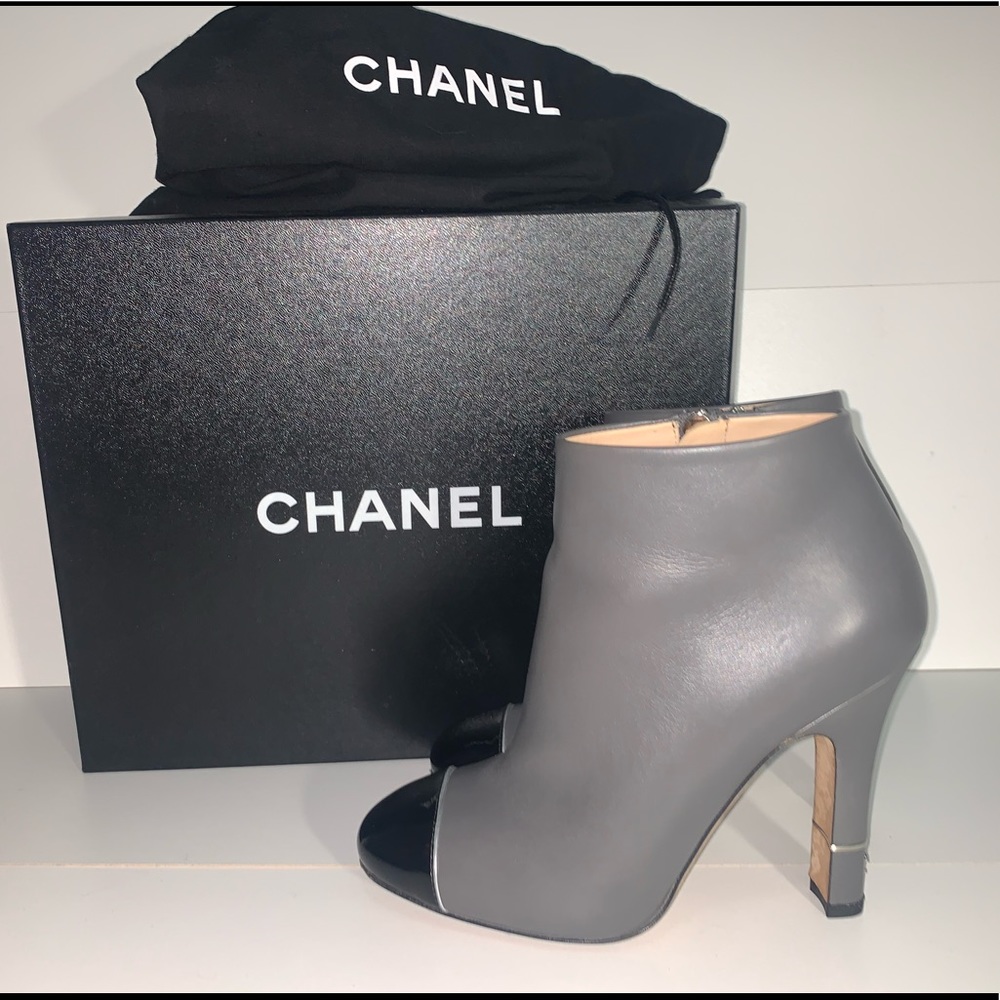SALE! Chanel grey toe cap ankle booties